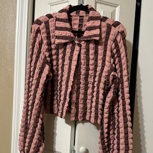 SHEIN Striped Pink and Brown Textured Blouse